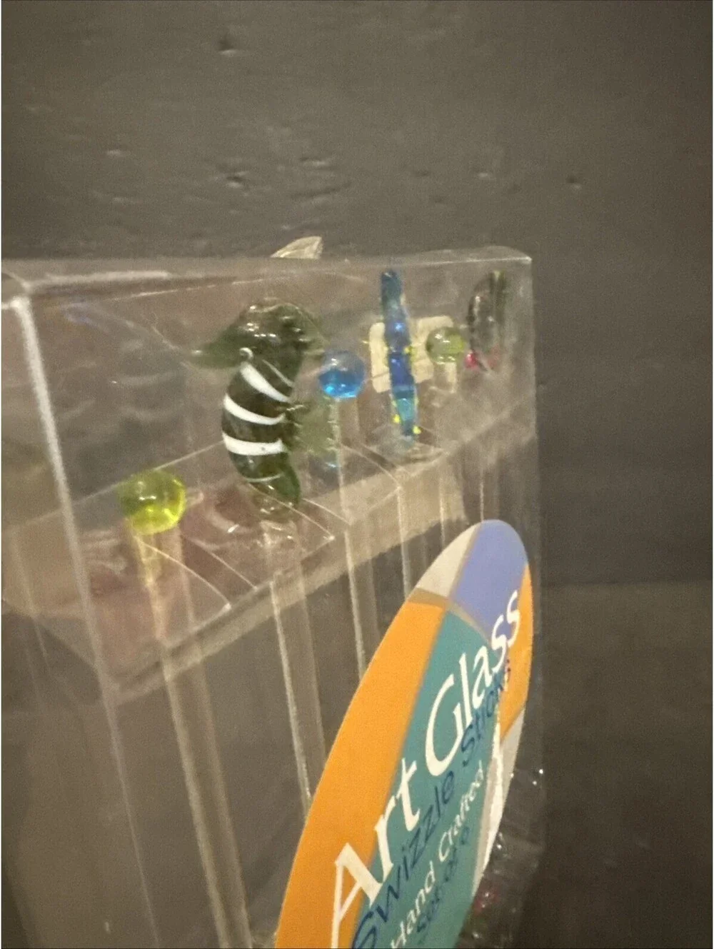 NEW HAND BLOWN GLASS SWIZZLE STICKS SET OF 6 TROPICAL FISH